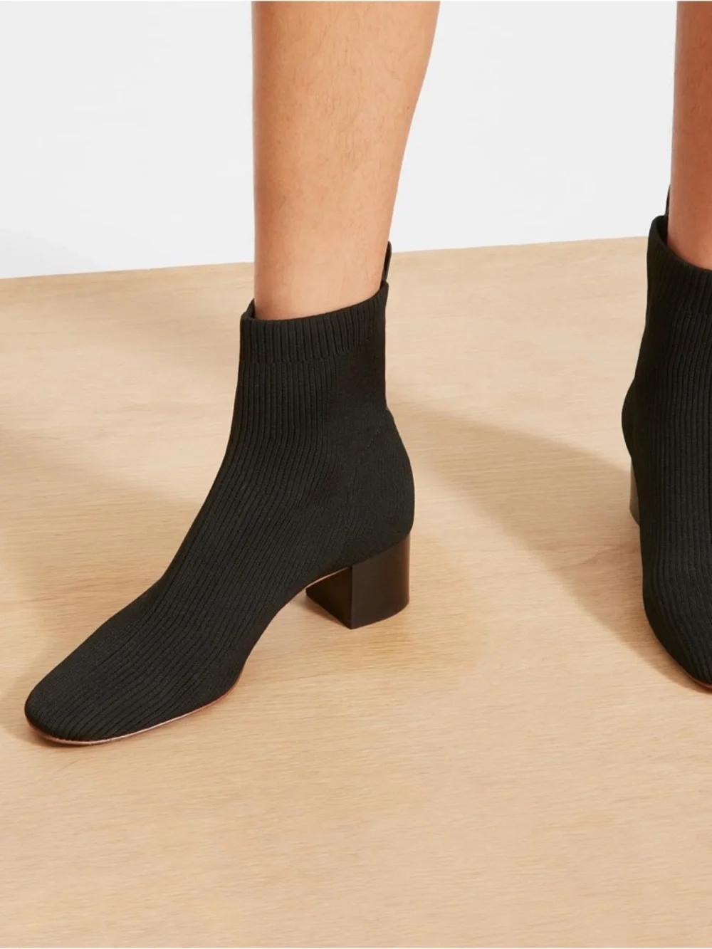 Everlane The Glove Boot Rib Knit Ankle Sock Boots Size 8 Black ReKnit Block Heel